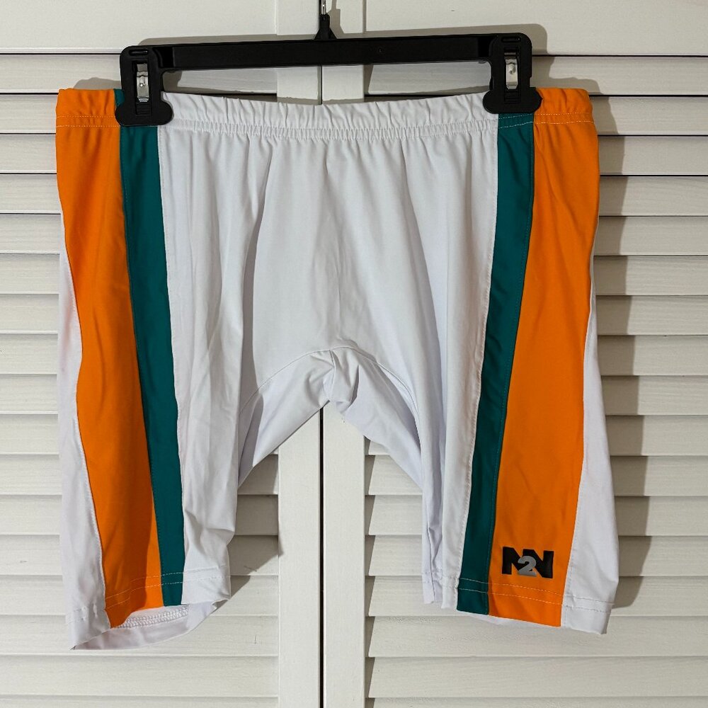 Men's Performance Cycling Shorts - White with Orange & Teal Accents